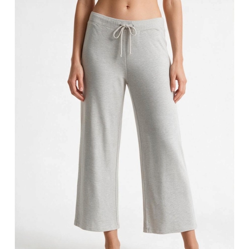 MONROW SuperSoft Knit WIDE LEG CROP LOUNGE SWEATPANTS PANTS Beige/Gray Heather S